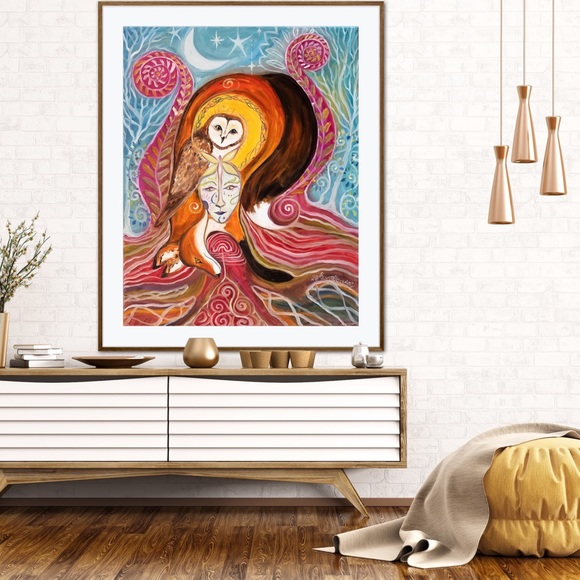 Spirit Guides Art Print Oil Painting Fox Owl Totem Animal Whimsical surrealism - Picture 6 of 7